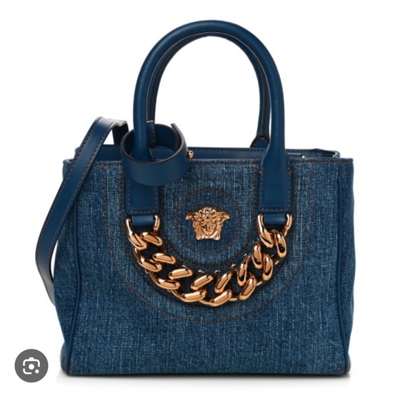 Versace Handbags - VERSACE denim Le Medusa mini tote